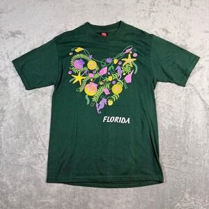 Vintage Native Sun Medium Florida T-Shirt Green Seashell Heart Graphic USA Made
